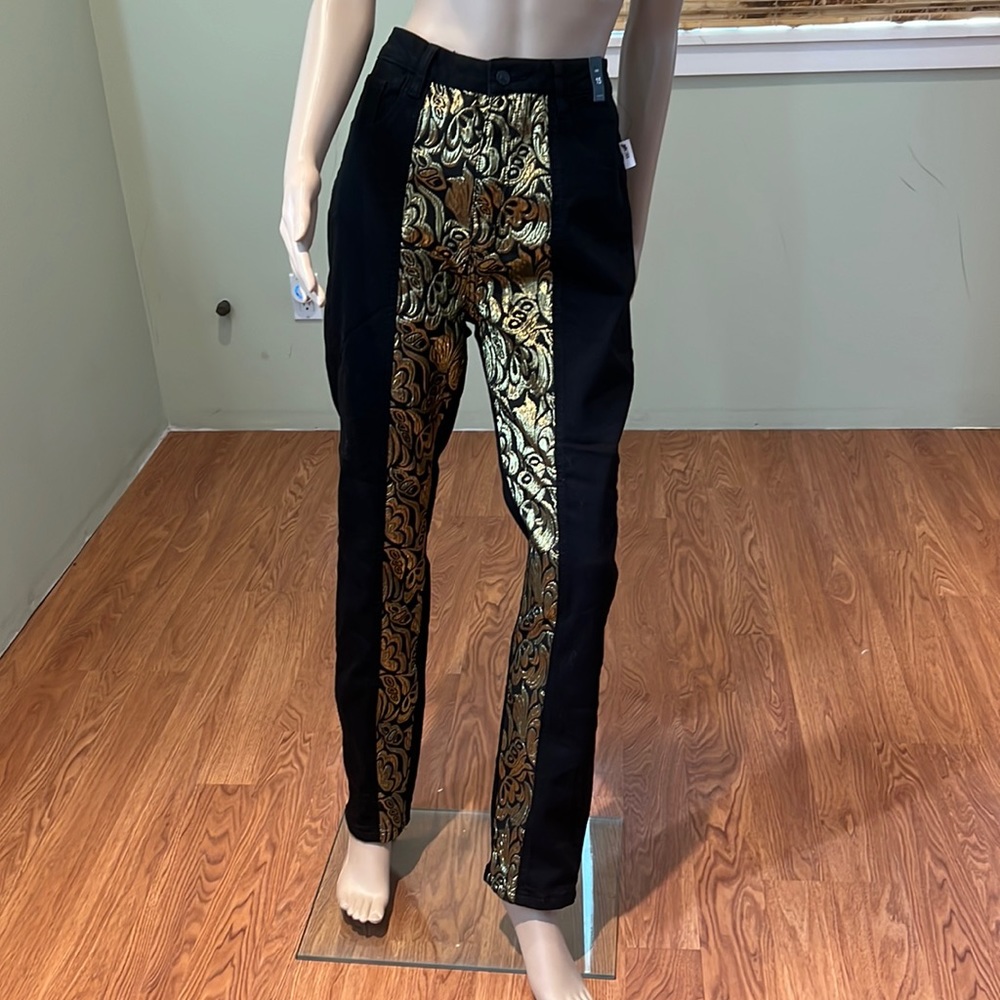 Akira Black Jeans With Raised Gold Design On Legs High Waisted Size XL